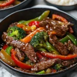 Delicious beef stir fry with colorful vegetables and savory sauce