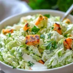 Best cabbage salad with yogurt served in a bowl, garnished with herbs.