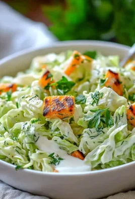 Best cabbage salad with yogurt served in a bowl, garnished with herbs.