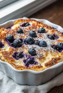 Delicious blueberry buttermilk pancake casserole served in a baking dish