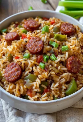 Plate of Cajun Dirty Rice with Smoked Sausage garnished with herbs
