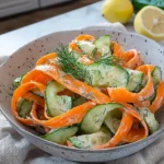 Fresh Carrot Cucumber Ribbon Salad served in a bowl