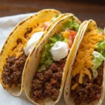 Delicious cheesy and crispy ground beef tacos served on a plate
