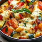 Cheesy Marry Me Roasted Vegetable Medley featuring colorful, roasted vegetables