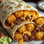 Cheesy potato burritos with melted cheese and seasoned potatoes