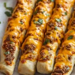 Freshly baked cheesy taco sticks served with salsa.