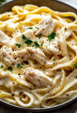 Delicious Chicken Alfredo Pasta served with creamy sauce and garnished with parsley