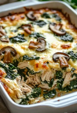 Low-carb oven dish featuring chicken, spinach, and mushrooms