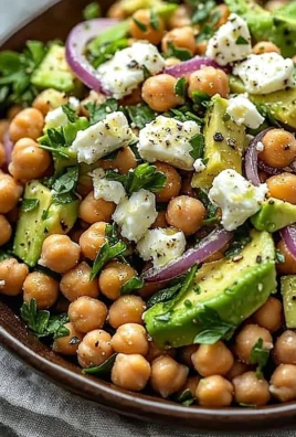 Chickpea Feta Avocado Salad with colorful vegetables and herbs