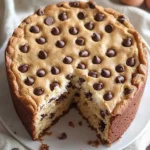 Delicious Chocolate Chip Cookie Cake with melted chocolate chips
