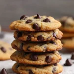 Freshly baked chocolate chip cookies on a cooling rack