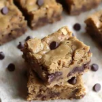 Delicious chocolate chip peanut butter blondies ready to be served