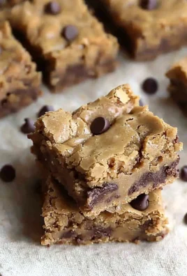 Delicious chocolate chip peanut butter blondies ready to be served