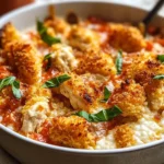 Cottage Cheese Chicken Parmesan Bowl topped with fresh herbs and cheese