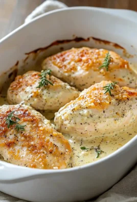 Creamy baked chicken served with vegetables on a plate
