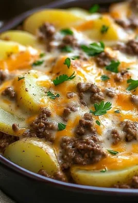 Crockpot Hamburger Potato Casserole with layers of ground beef and potatoes