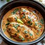 Crockpot Thai Peanut Chicken served with fresh herbs and vegetables