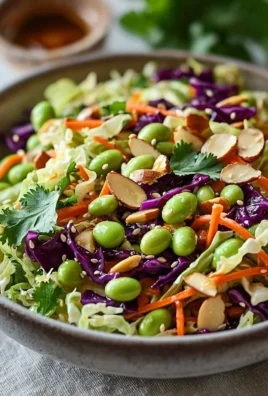 Crunchy cabbage salad with edamame and sesame ginger dressing