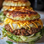 Oven-baked cabbage burgers served on a plate with fresh ingredients