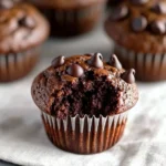 Delicious double chocolate chip muffins on a cooling rack
