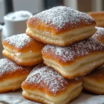 Delicious easy vanilla French beignets dusted with powdered sugar.
