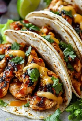 Delicious Garlic Butter Honey BBQ Chicken Tacos garnished with fresh toppings