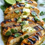 Grilled salsa verde chicken topped with pepper jack cheese on a plate