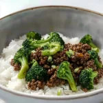 Ground beef broccoli stir fry with fresh vegetables and savory sauce