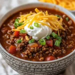 Ground Beef Chili without Beans in a bowl, topped with cheese and cilantro