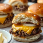 Delicious Hawaiian Roll cheeseburger sliders served on a platter.