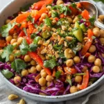 Healthy vegan chopped Thai-inspired chickpea salad with colorful vegetables.