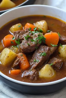 Bowl of hearty beef stew with vegetables and tender meat