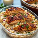 High protein creamy Cajun chicken with rice dish offering flavor and nutrition