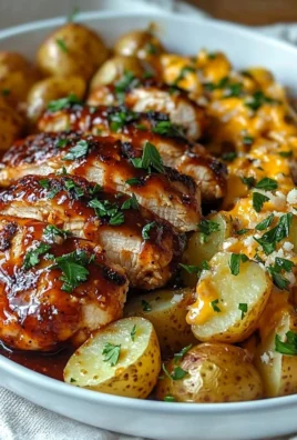 Delicious Honey BBQ Chicken served with cheesy garlic parmesan potatoes
