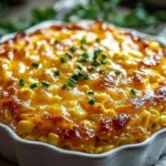 Honey Glazed Corn Casserole served in a casserole dish