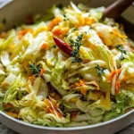 A colorful dish of Jamaican Cabbage with vegetables served on a plate.