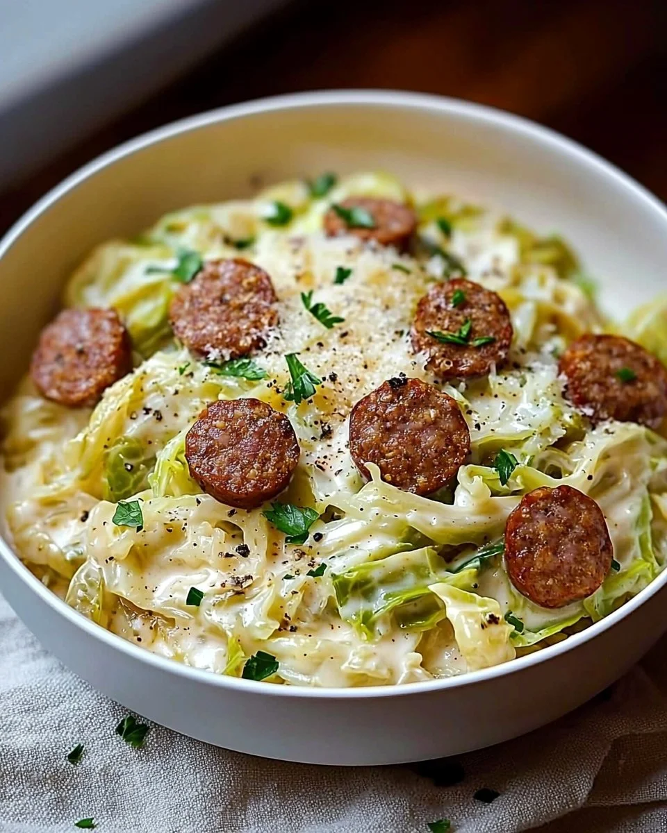 Keto TikTok Cajun Sausage Cabbage Alfredo