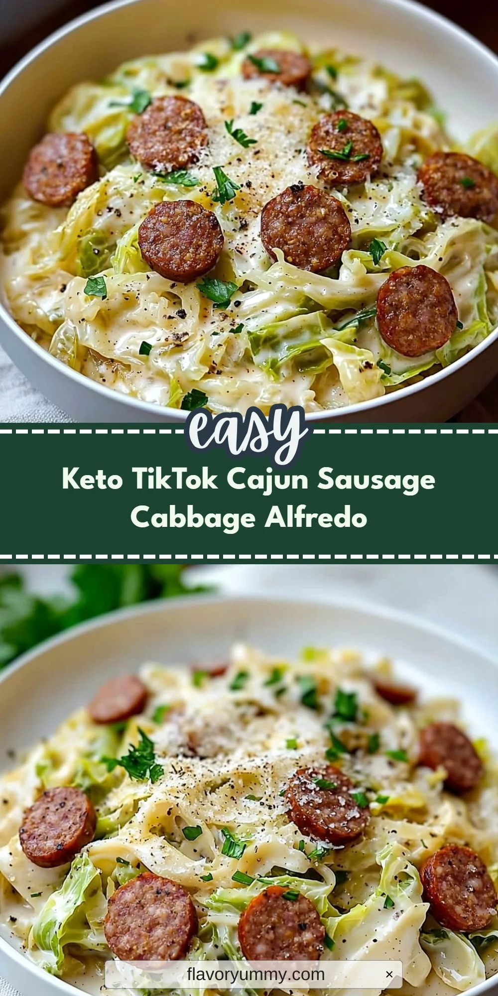 Keto TikTok Cajun Sausage Cabbage Alfredo