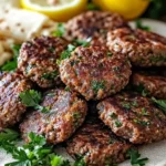 Delicious Lebanese Kafta patties with herbs and spices on a grill
