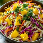 Colorful Mango Slaw with ingredients like mango, cabbage, and lime for a fresh salad