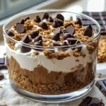 Delicious no-bake chocolate peanut butter mousse dessert in a serving dish