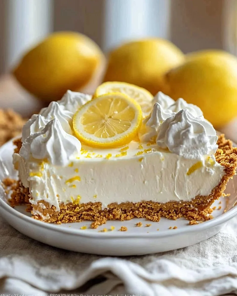 Delicious no-bake lemon icebox pie garnished with lemon slices.
