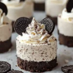 Delicious No-Bake Oreo Cheesecakes topped with crushed Oreos