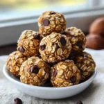 No-bake peanut butter energy bites recipe ingredients and finished snack.