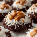Plate of no bake Samoa cookies topped with chocolate and caramel