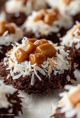Plate of no bake Samoa cookies topped with chocolate and caramel