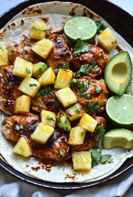 One Pan Chicken & Pineapple Tacos served on a plate with fresh toppings