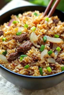 Delicious Onion Beef Fried Rice with tender beef and fresh onions