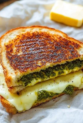 Delicious pesto grilled cheese sandwich with melted cheese and fresh basil pesto