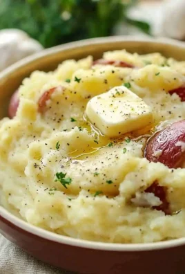 Bowl of creamy roasted garlic mashed potatoes topped with fresh herbs